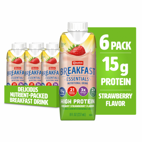 Carnation Breakfast Essentials High Protein Ready to Drink Strawberry Protein Shake Multipack Perspective: front