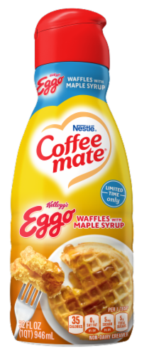 Nestle Coffee Mate Eggo Waffles with Maple Syrup Liquid Coffee Creamer Perspective: front