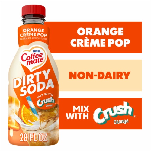 Coffee mate Dirty Soda Creamer Orange Crème Pop Flavored Liquid Creamer Mix with Crush Orange Perspective: front