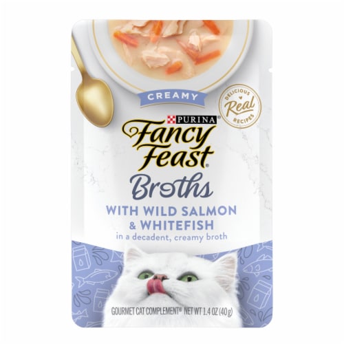 Purina Fancy Feast Broths Wet Cat Food Complement Creamy Wild Salmon & Whitefish Perspective: front