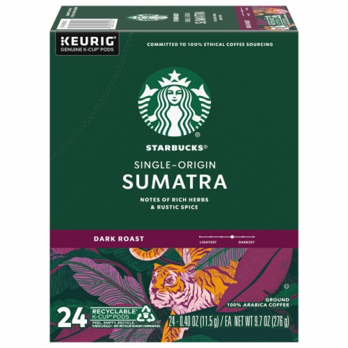 Starbucks® Ground Dark Roast Single-Origin K-Cup Pods Sumatra Coffee Perspective: front