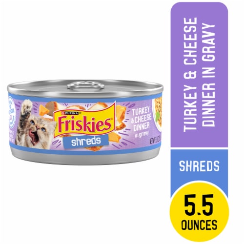 Purina Friskies Shreds Wet Cat Food in Gravy Turkey & Cheese Dinner Perspective: front
