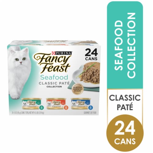 Purina Fancy Feast Seafood Classic Pate Wet Cat Food Variety Pack Perspective: front