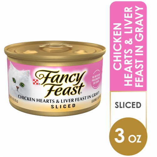 Fancy Feast Sliced Chicken Hearts & Liver Feast in Gravy Wet Cat Food Perspective: front