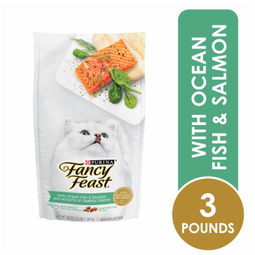 Fancy Feast Dry Cat Food Ocean Fish & Salmon and Accents of Garden Greens - 48 Ounces Perspective: front