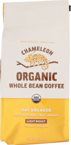Chameleon Organic Day Breaker Light Roast Whole Bean Coffee Perspective: front