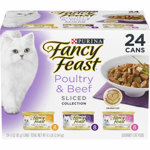 Purina Fancy Feast Poultry & Beef Sliced Collection Gourmet Wet Cat Food Variety Pack Perspective: front