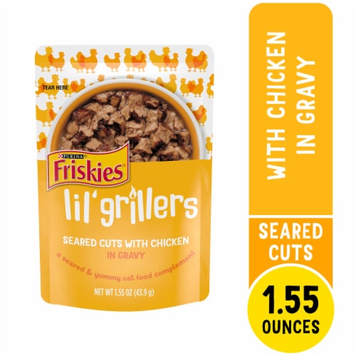 Purina Friskies Lil' Grillers Gravy Wet Cat Food Lickable Cat Treats Seared Cuts With Chicken Perspective: front