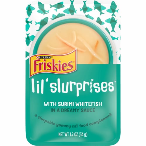 Purina Friskies Cat Food Complement, Lil’ Slurprises With Surimi Whitefish Perspective: front