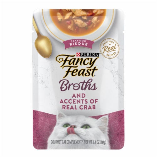Purina Fancy Feast Broths Wet Cat Food Complement Seafood Bisque & Accents of Real Crab Perspective: front