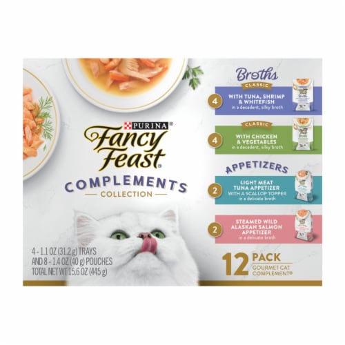 Purina Fancy Feast Lickable Appetizers and Broths Collection Wet Cat Food Topper Variety Pack Perspective: front