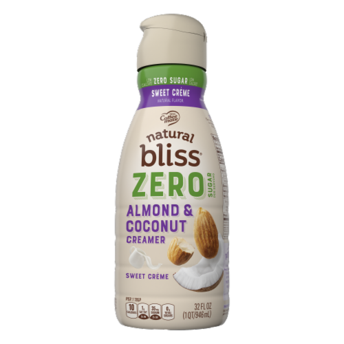Coffee Mate Natural Bliss Sweet Creme Almond and Coconut Milk Sugar Free Dairy Free Coffee Creamer Perspective: front