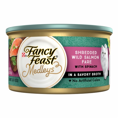 Purina Fancy Feast Medleys Shredded Wet Cat Food Wild Salmon Fare in Savory Broth 3 oz Harris Teeter