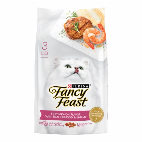 Purina Fancy Feast Adult Dry Cat Food Filet Mignon Flavor Real Seafood & Shrimp Perspective: front