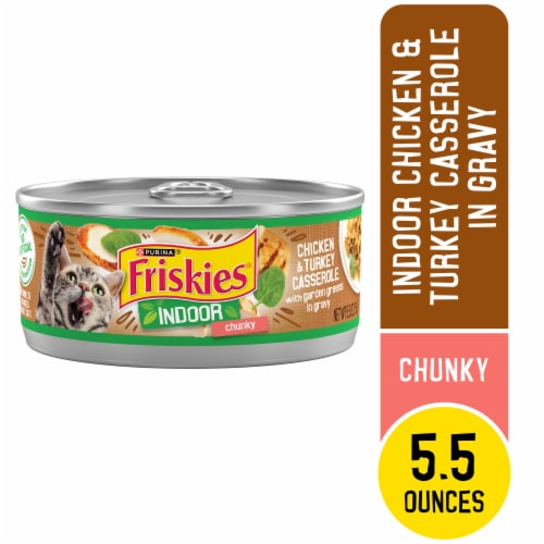 Friskies Indoor Chunky Chicken & Turkey Casserole in Gravy Wet Cat Food Perspective: front