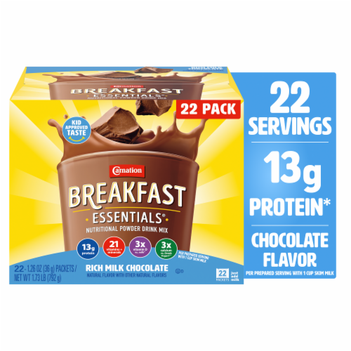 Carnation Breakfast Essentials Powder Breakfast Drink Mix Chocolate Shake Packets Perspective: front