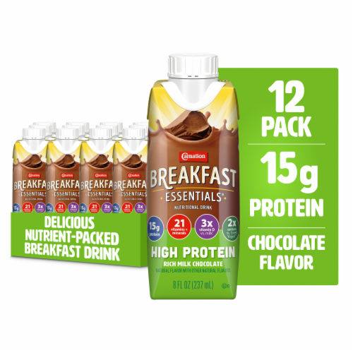 Carnation Breakfast Essentials High Protein Ready to Drink Chocolate Protein Shake Multipack Perspective: front