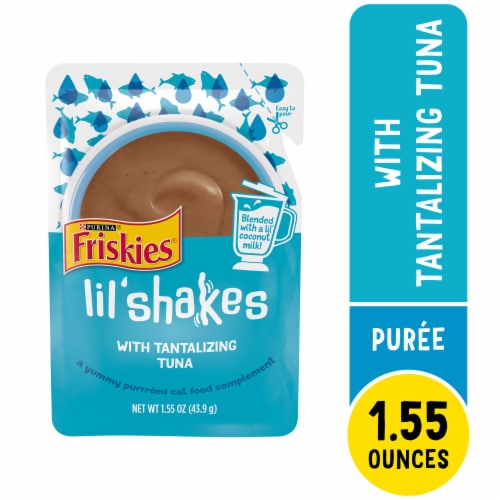 Purina Friskies Lil' Shakes Wet Pureed Cat Food Topper With Tantalizing Tuna Lickable Cat Treats Perspective: front