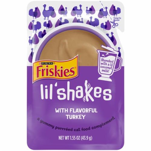 Friskies Wet Pureed Cat Food Topper, Lil' Shakes With Flavorful Turkey Lickable Cat Treats Perspective: front
