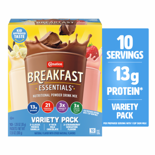 Carnation Breakfast Essentials Powder Breakfast Drink Mix Variety Pack Shake Packets Perspective: front