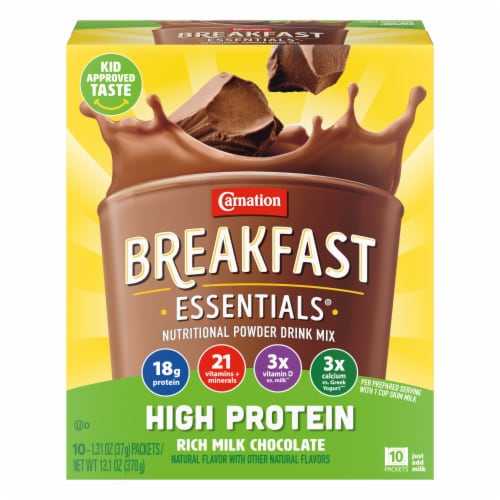 Carnation Breakfast Essentials® High Protein Rich Milk Chocolate Nutritional Drink Mix Packets Perspective: front