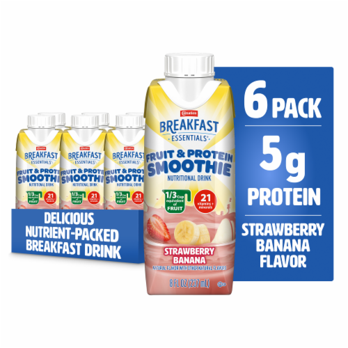 Carnation Breakfast Essentials Smoothie Ready to Drink Strawberry Banana Protein Shake Multipack Perspective: front