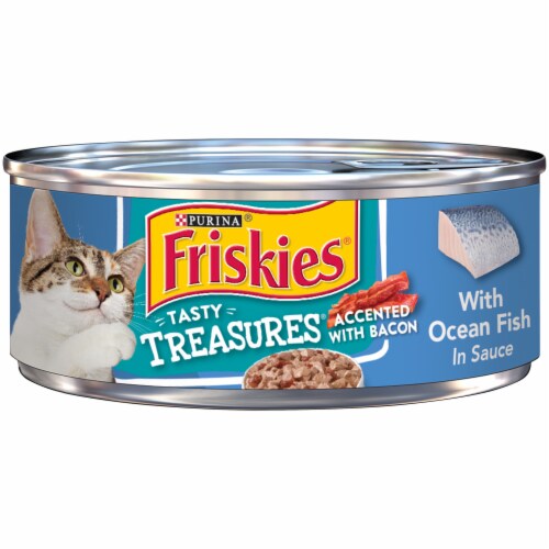 Friskies Tasty Treasures Ocean Fish with Bacon in Sauce Wet Cat Food Perspective: front