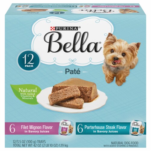 Bella® Filet Mignon & Porterhouse Steak Pate in Juices Small Breed Wet Adult Dog Food Variety Pack Perspective: front