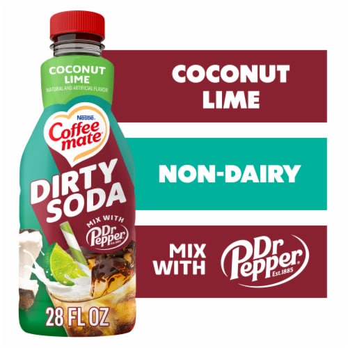 Coffee mate Dirty Soda Creamer Coconut Lime Flavored Liquid Creamer Mix with Dr Pepper Perspective: front
