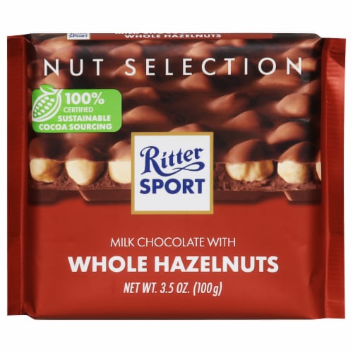 Ritter Sport Milk Chocolate with Whole Hazelnuts Candy Bar Perspective: front