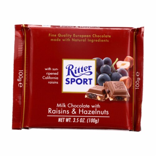 Chocolate Bar - Milk Chocolate - Raisins and Hazelnuts - 3.5 oz Bars - Case of 12 Perspective: front