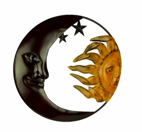 Metal Art Celestial Sun and Moon Indoor Outdoor Wall Decor Perspective: front