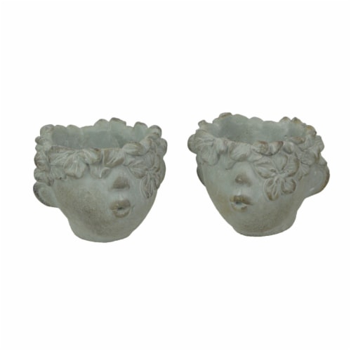 Set of 2 Pucker Up Concrete Head Kissing Face Mini Decorative Planter Pots 3.75 Inches Tall Perspective: front