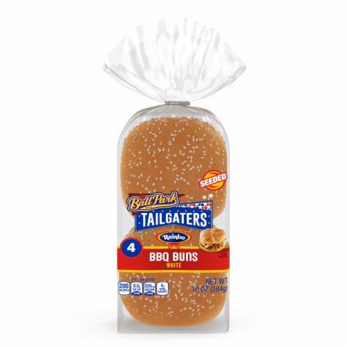 Rainbo BBQ Buns White Seeded, 4 count, 10 oz Perspective: front