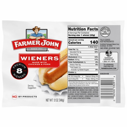 Farmer John Premium Chicken & Pork Wieners Perspective: front