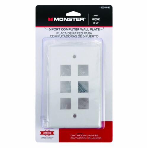 Monster Cable Just Hook It Up White 6 gang Plastic Keystone Wall Plate 1 pk - Total Qty: 1; Perspective: front