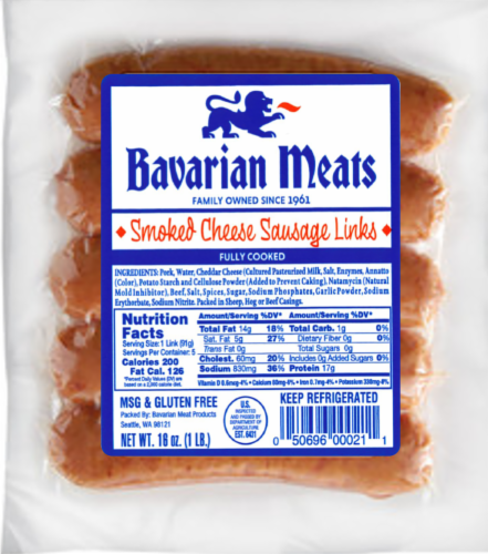 Bavarian Meats Smoked Cheese Sausage Links Perspective: front