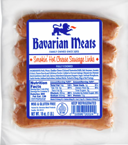 Bavarian Meats Smokin' Hot Cheese Sausage Links Perspective: front