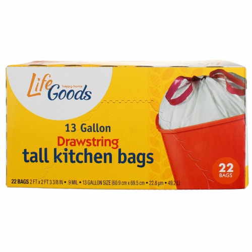 Life Goods Happy Home 13 Gallon Drawstring Tall Kitchen Bags, 22 Ct, 1 -  Harris Teeter