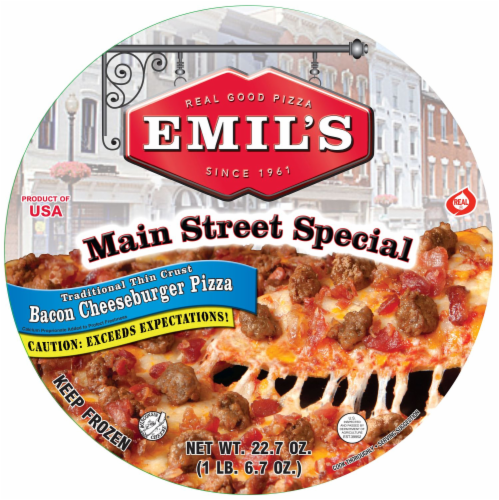 Emil's Main Street Special Bacon Cheeseburger Pizza Perspective: front