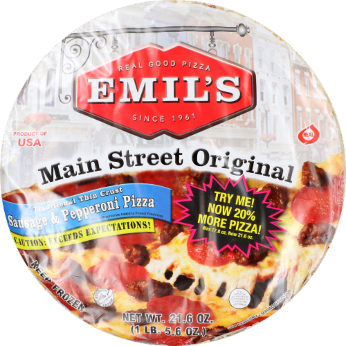 Emil's Main Street Original Sausage & Pepperoni Frozen Pizza Perspective: front
