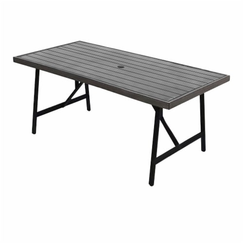 Four Seasons Courtyard 2 Tone Aluminum Eastport Slat Top Patio Dining Table 1 Piece Foods Co