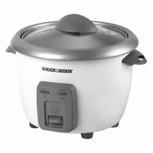 BLACK+DECKER 6-Cup White and Grey Rice Cooker with Food Steaming