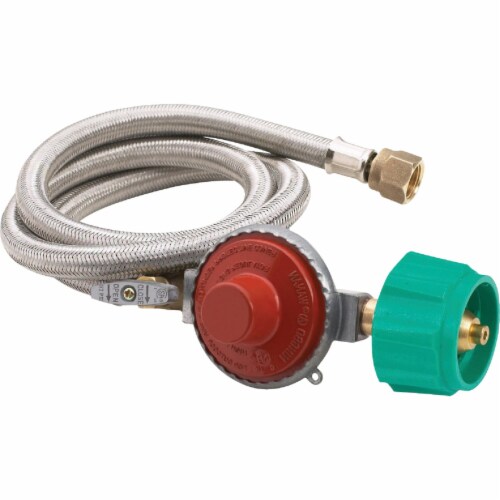 Bayou Classic 48 In. Stainless Steel High Pressure LP Hose & Preset Regulator Perspective: front