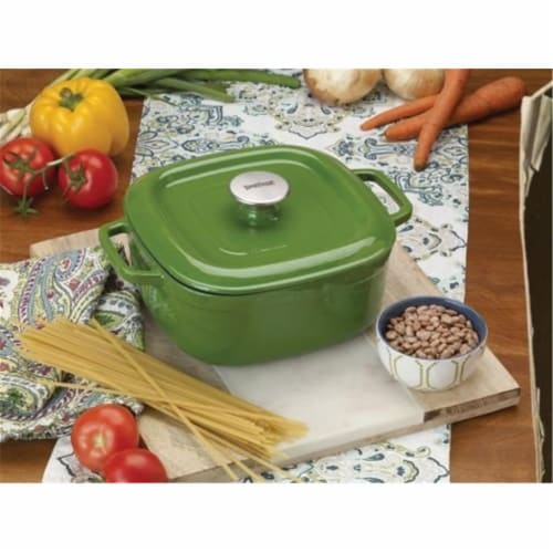 Bayou Classic 4 qt. Casserole Dish with Lid Enameled Cast Iron, Green Perspective: front