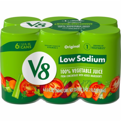 V8 Low Sodium Original 100% Vegetable Juice 5.5 fl oz Can (6 Pack) Perspective: front