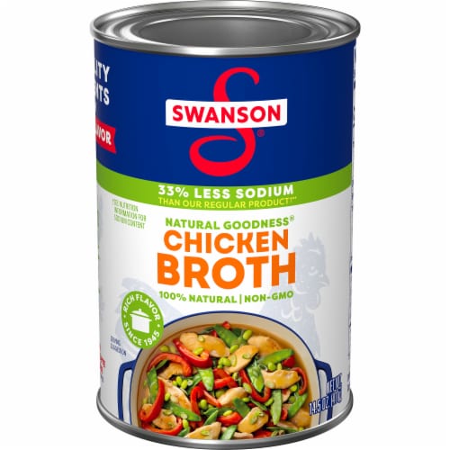 Swanson® Natural Goodness 33% Less Sodium Chicken Broth Perspective: front