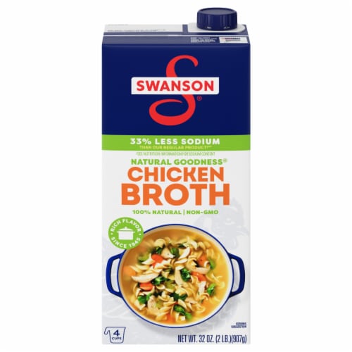 Swanson® Natural Goodness 33% Less Sodium Chicken Broth Perspective: front