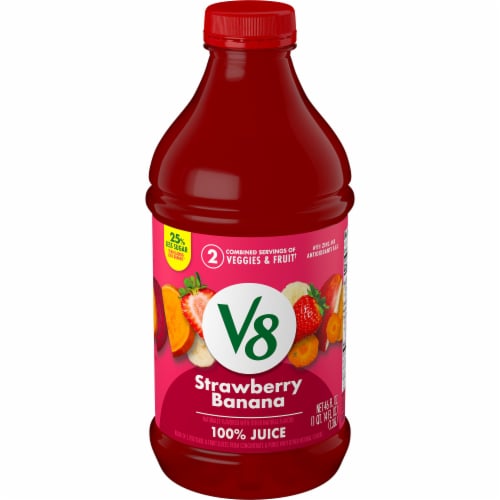 V8® Strawberry Banana 100% Fruit and Vegetable Juice Bottle Perspective: front