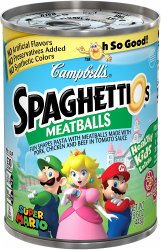 Campbell's SpaghettiOs Shapes with Meatballs (Characters May Vary) Perspective: front
